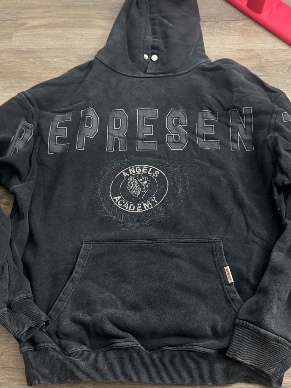Represent Black Hoodie with 'Angels Academy' Graphic